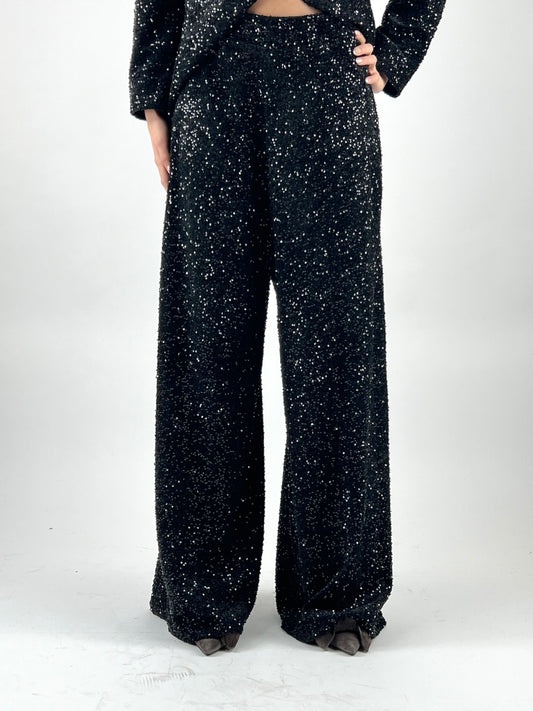 DEVA - PANTALONE PALAZZO CINIGLIA MICRO PAILLETTES