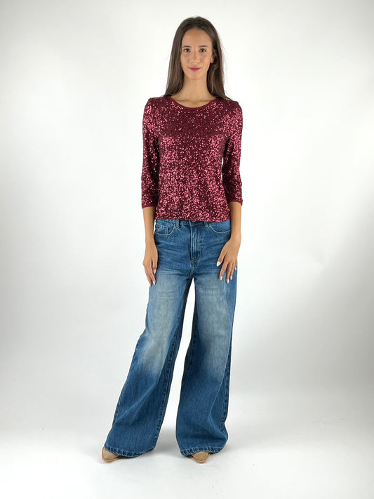SUSY MIX - MAGLIA PAILLETTES MANICA TRE QUARTI