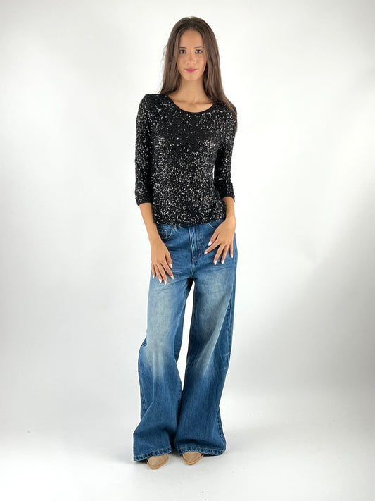 SUSY MIX - MAGLIA PAILLETTES MANICA TRE QUARTI