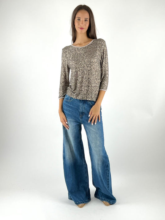 SUSY MIX - MAGLIA PAILLETTES MANICA TRE QUARTI