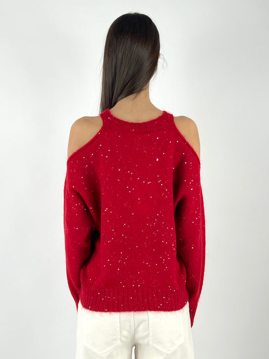 KONTATTO - MAGLIA CUT OUT MICRO PAILLETTES