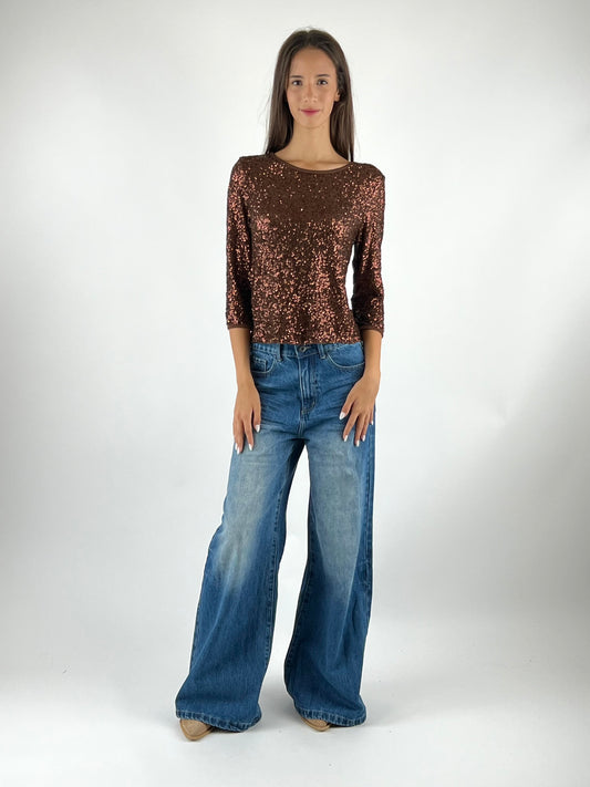 SUSY MIX - MAGLIA PAILLETTES MANICA TRE QUARTI