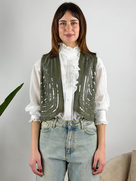 TENSIONE IN - GILET RICAMO PERLE