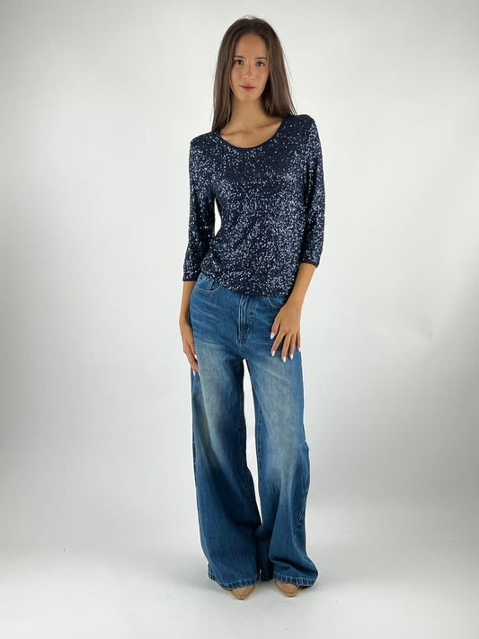 SUSY MIX - MAGLIA PAILLETTES MANICA TRE QUARTI
