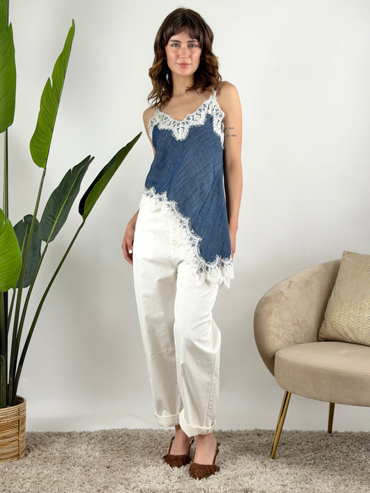 MOTEL - TOP CHAMBRAY ASIMMETRICO