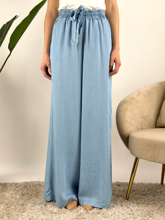 TENSIONE IN - PANTALONE PALAZZO CHAMBRAY