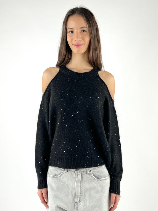 KONTATTO - MAGLIA CUT OUT MICRO PAILLETTES