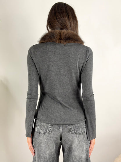 HAVEONE - MAGLIA CARDIGAN PELLICCIA