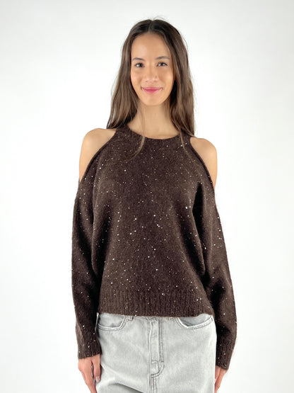 KONTATTO - MAGLIA CUT OUT MICRO PAILLETTES