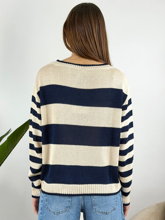 TENSIONE IN - MAGLIA GIROCOLLO RIGHE