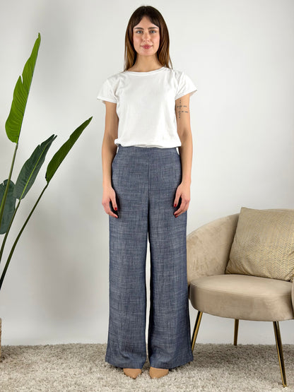 DEVA COUTURE PARIS - PANTALONE PALAZZO CHAMBRAY