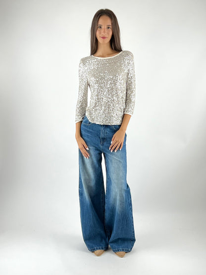 SUSY MIX - MAGLIA PAILLETTES MANICA TRE QUARTI