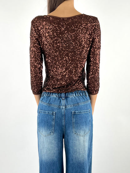 SUSY MIX - MAGLIA PAILLETTES MANICA TRE QUARTI