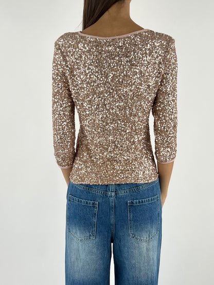 SUSY MIX - MAGLIA PAILLETTES MANICA TRE QUARTI