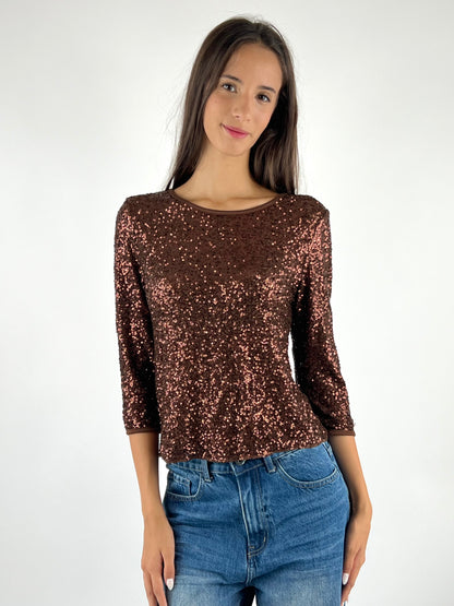 SUSY MIX - MAGLIA PAILLETTES MANICA TRE QUARTI