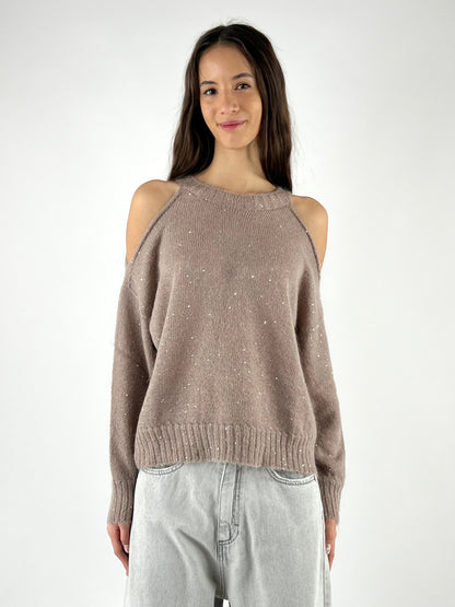 KONTATTO - MAGLIA CUT OUT MICRO PAILLETTES