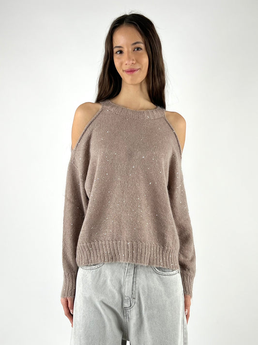 KONTATTO - MAGLIA CUT OUT MICRO PAILLETTES