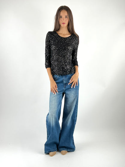 SUSY MIX - MAGLIA PAILLETTES MANICA TRE QUARTI