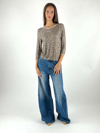 SUSY MIX - MAGLIA PAILLETTES MANICA TRE QUARTI