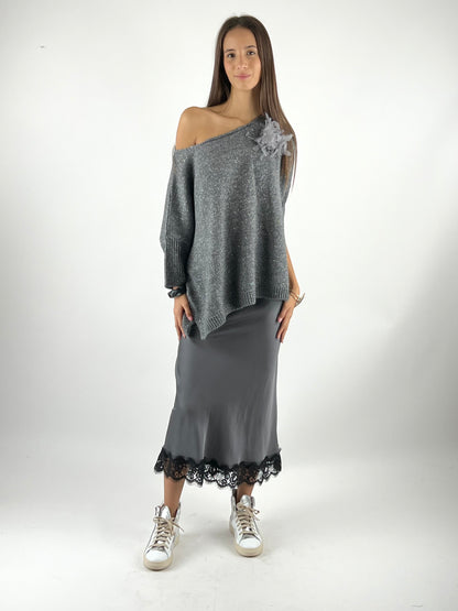 VICOLO - GONNA RASO BORDO PIZZO