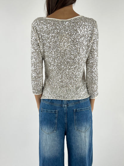 SUSY MIX - MAGLIA PAILLETTES MANICA TRE QUARTI