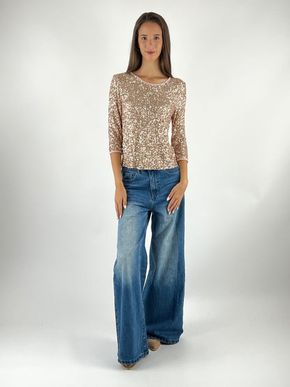 SUSY MIX - MAGLIA PAILLETTES MANICA TRE QUARTI