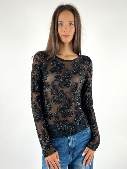 SUSY MIX - MAGLIA PAILLETTES RICAMI M/L