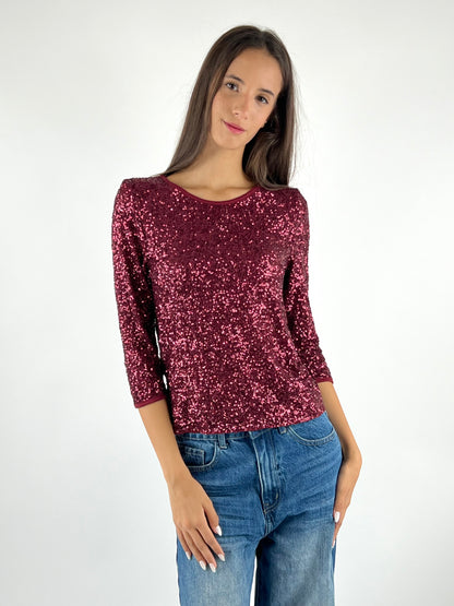 SUSY MIX - MAGLIA PAILLETTES MANICA TRE QUARTI