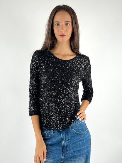 SUSY MIX - MAGLIA PAILLETTES MANICA TRE QUARTI