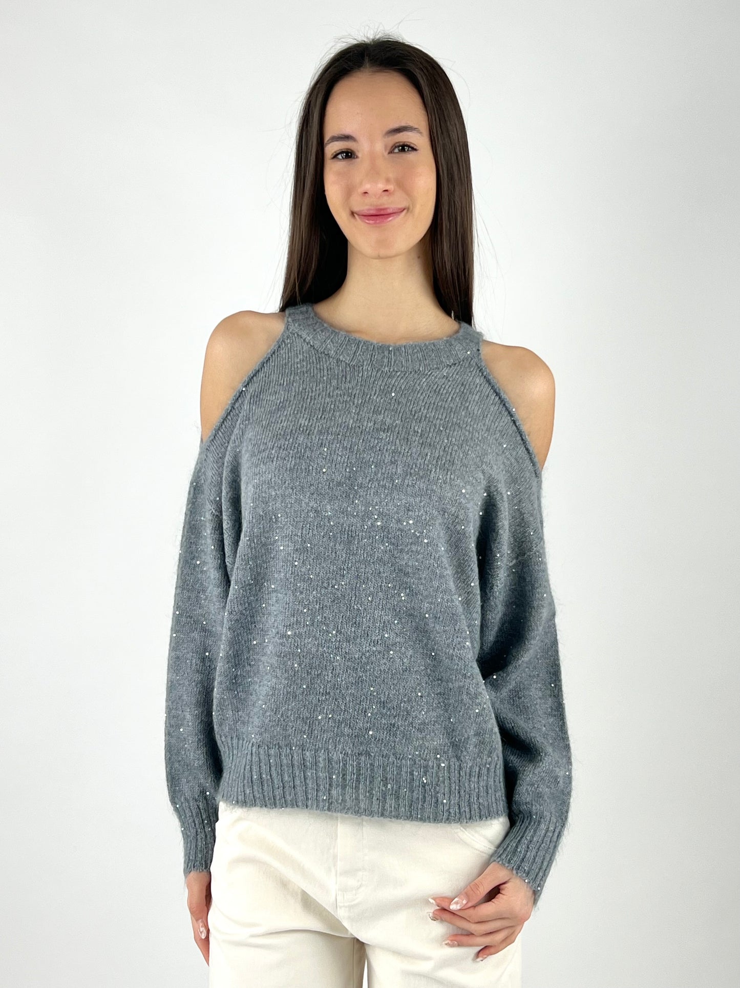 KONTATTO - MAGLIA CUT OUT MICRO PAILLETTES