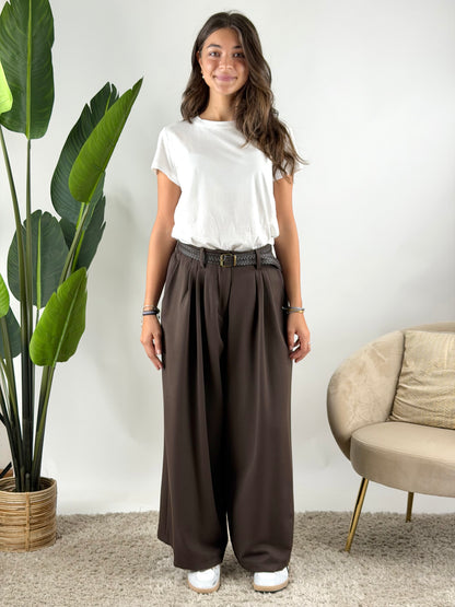 HAVEONE - PANTALONE PALAZZO CON CINTURA
