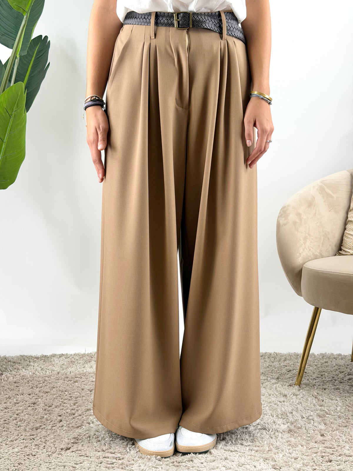 HAVEONE - PANTALONE PALAZZO CON CINTURA
