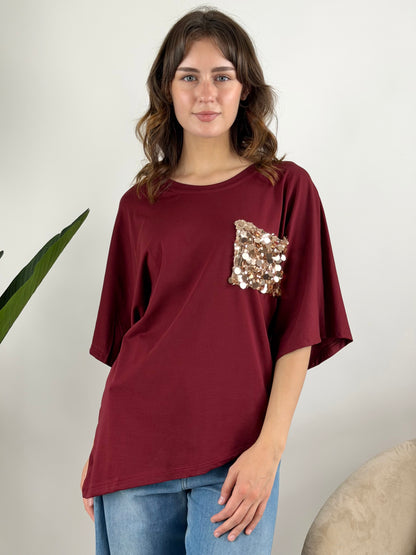 DEVA - T-SHIRT ASIMMETRICA TASCHINO