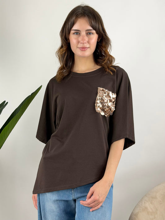 DEVA - T-SHIRT ASIMMETRICA TASCHINO