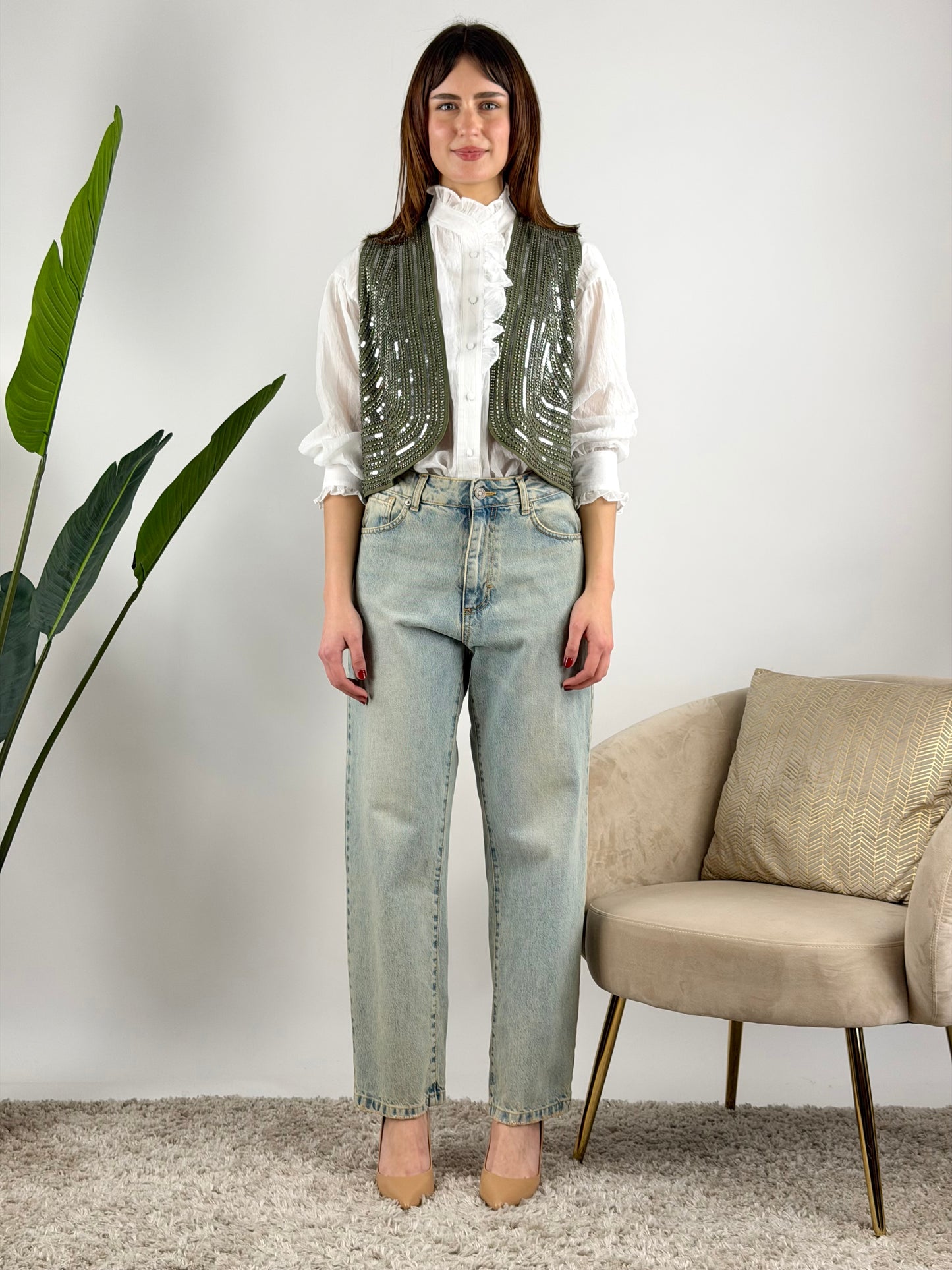 TENSIONE IN - GILET RICAMO PERLE