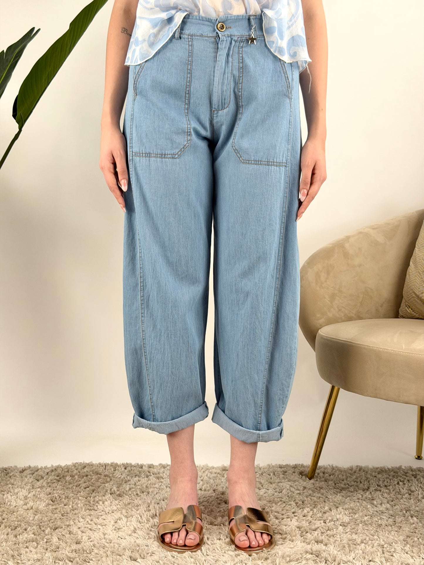 SUSY MIX - PANTALONE CHAMBRAY STELLINA