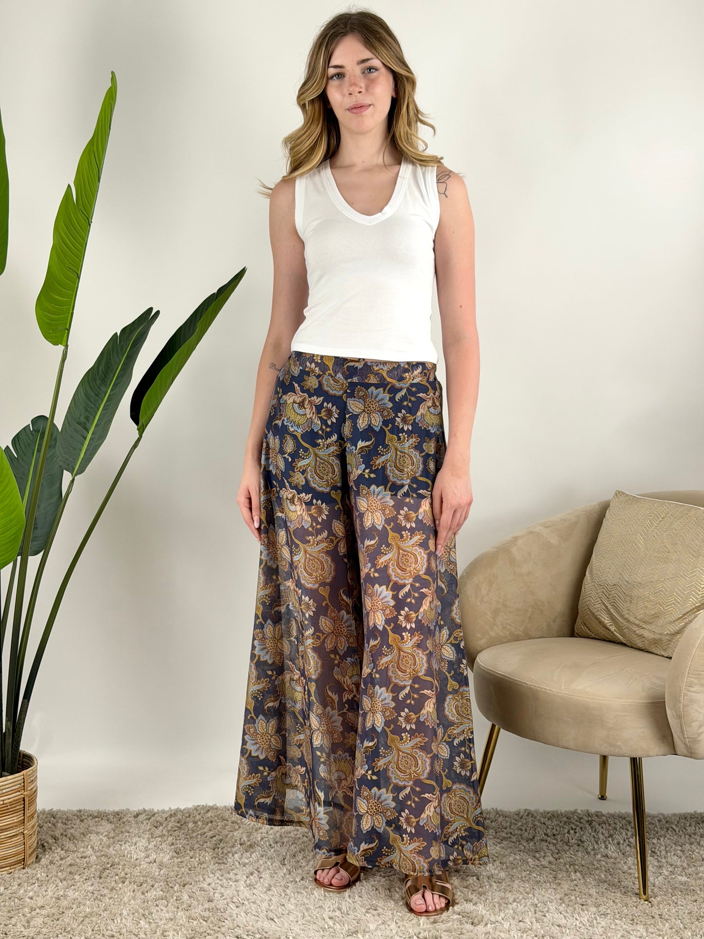 DEVA - PANTALONE PALAZZO FANTASIA