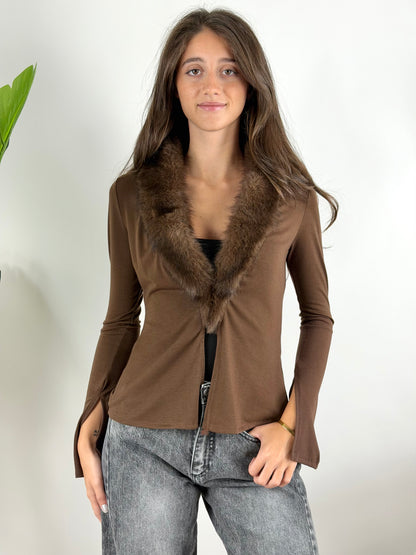 HAVEONE - MAGLIA CARDIGAN PELLICCIA