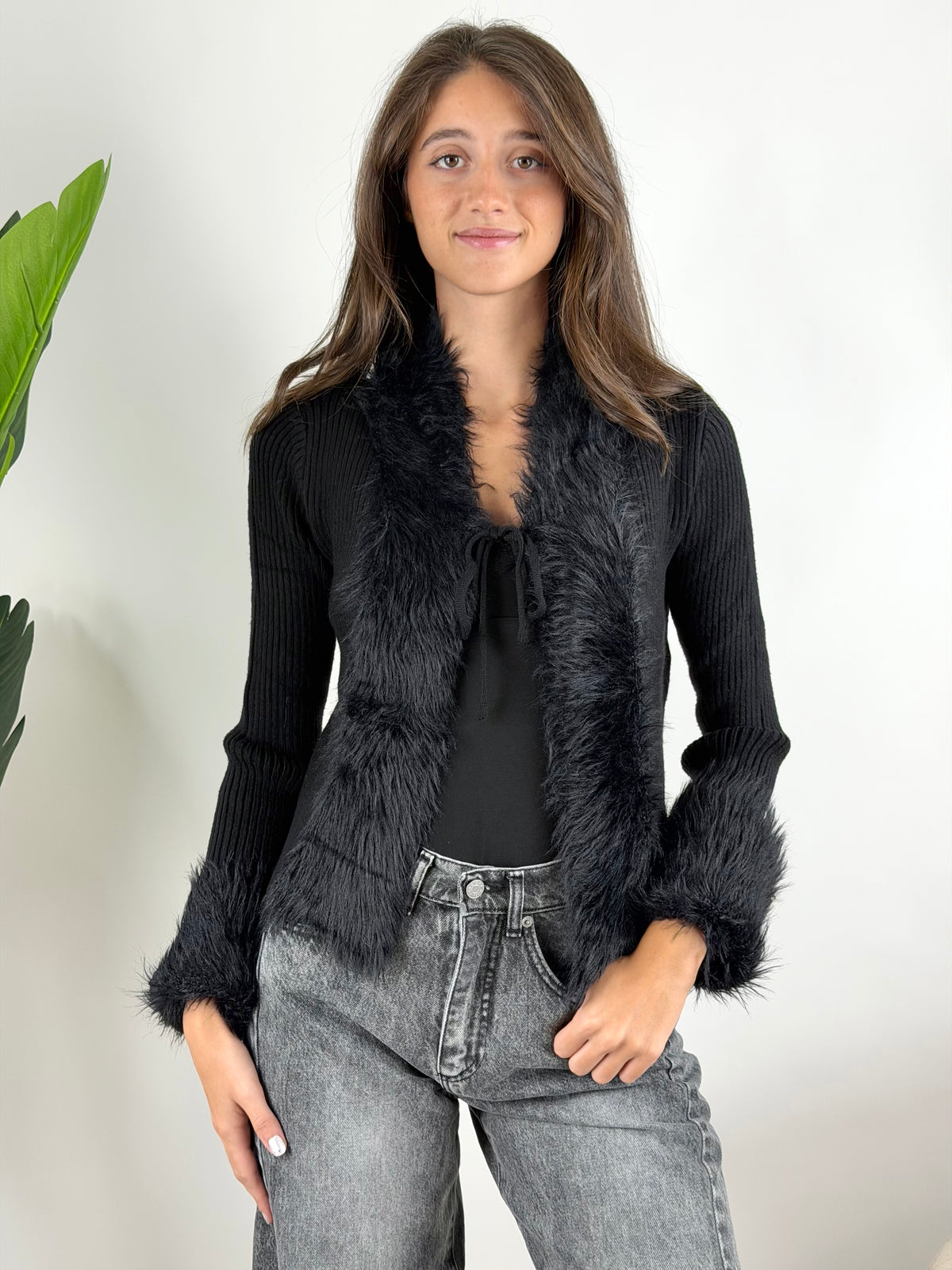SUSY MIX - CARDIGAN LACCETTO ECOPELLICCIA