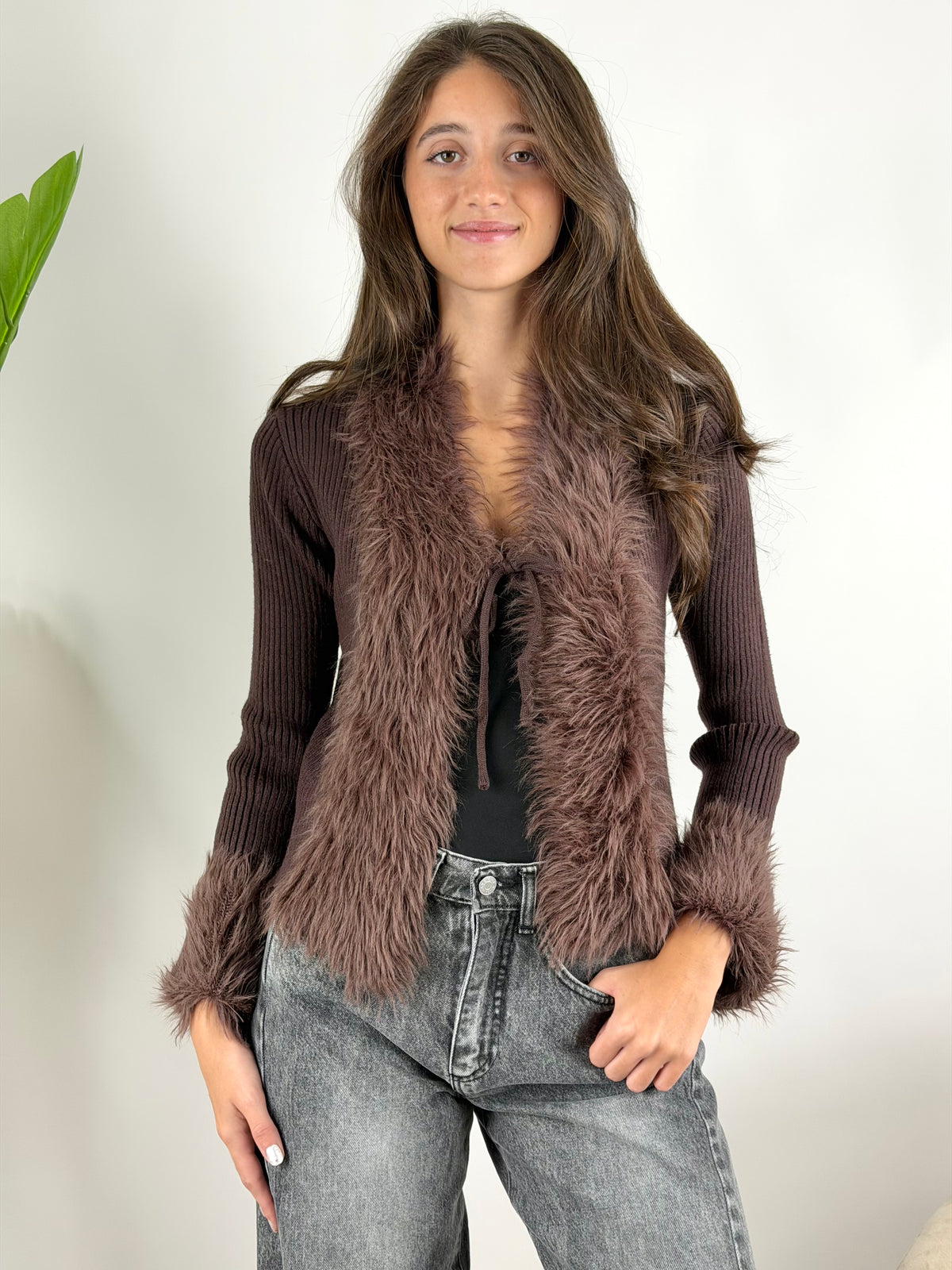 SUSY MIX - CARDIGAN LACCETTO ECOPELLICCIA