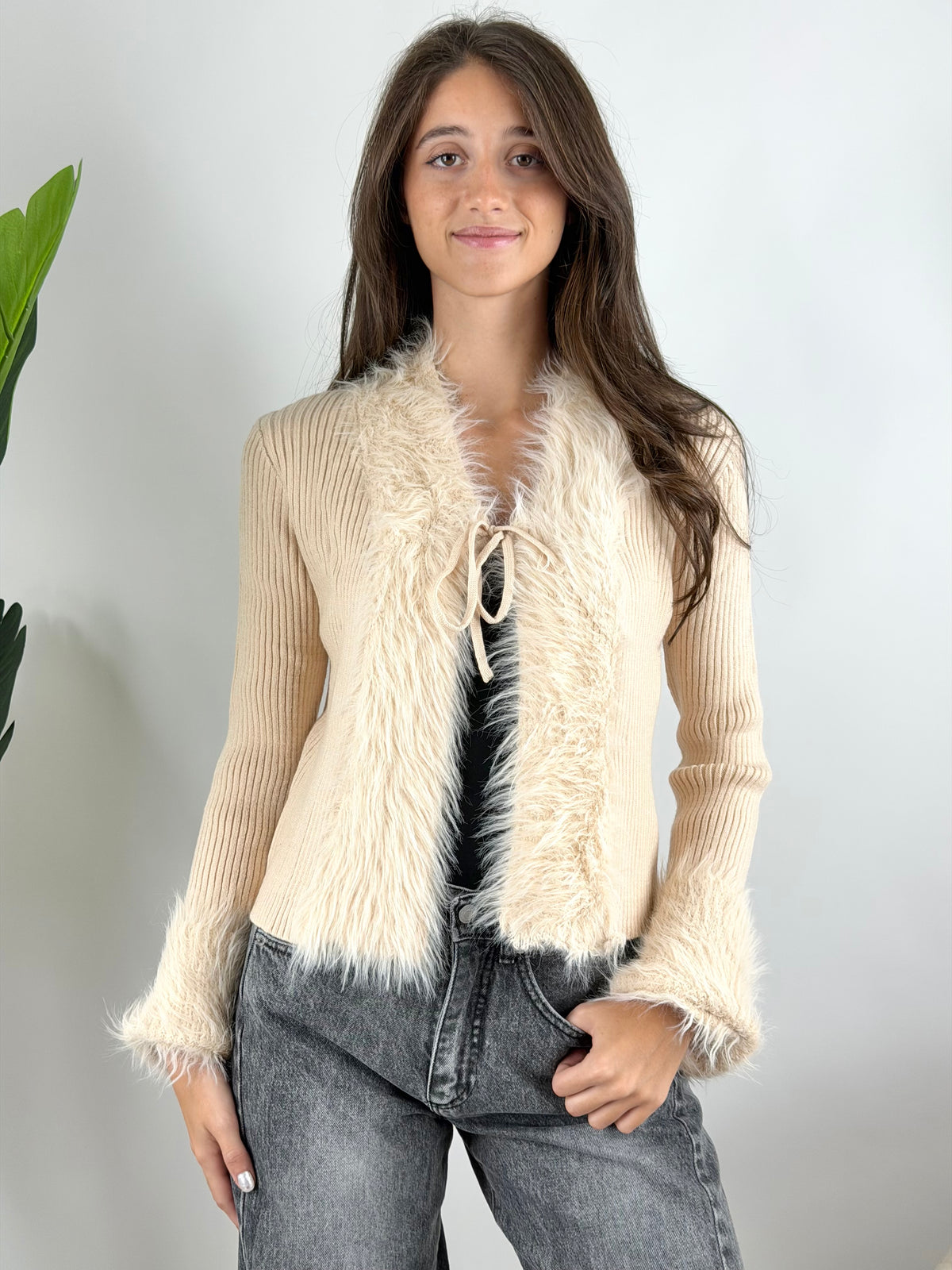 SUSY MIX - CARDIGAN LACCETTO ECOPELLICCIA