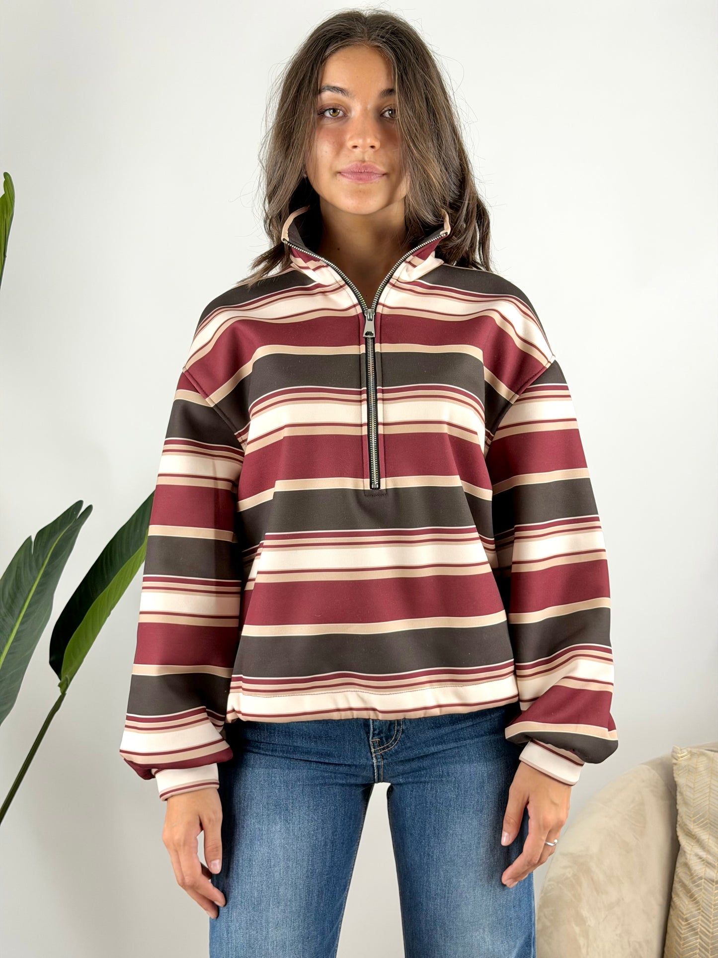 HAVEONE - MAGLIA MEZZA ZIP RIGHE