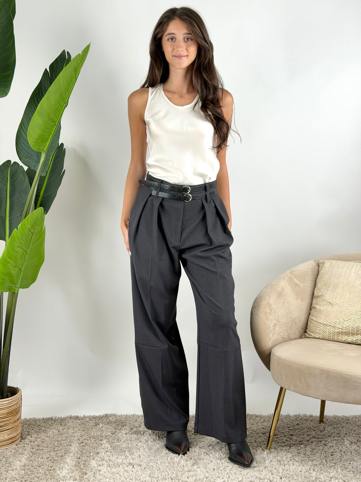 HAVEONE - PANTALONE PIA PALAZZO DOPPIO PASSANTE
