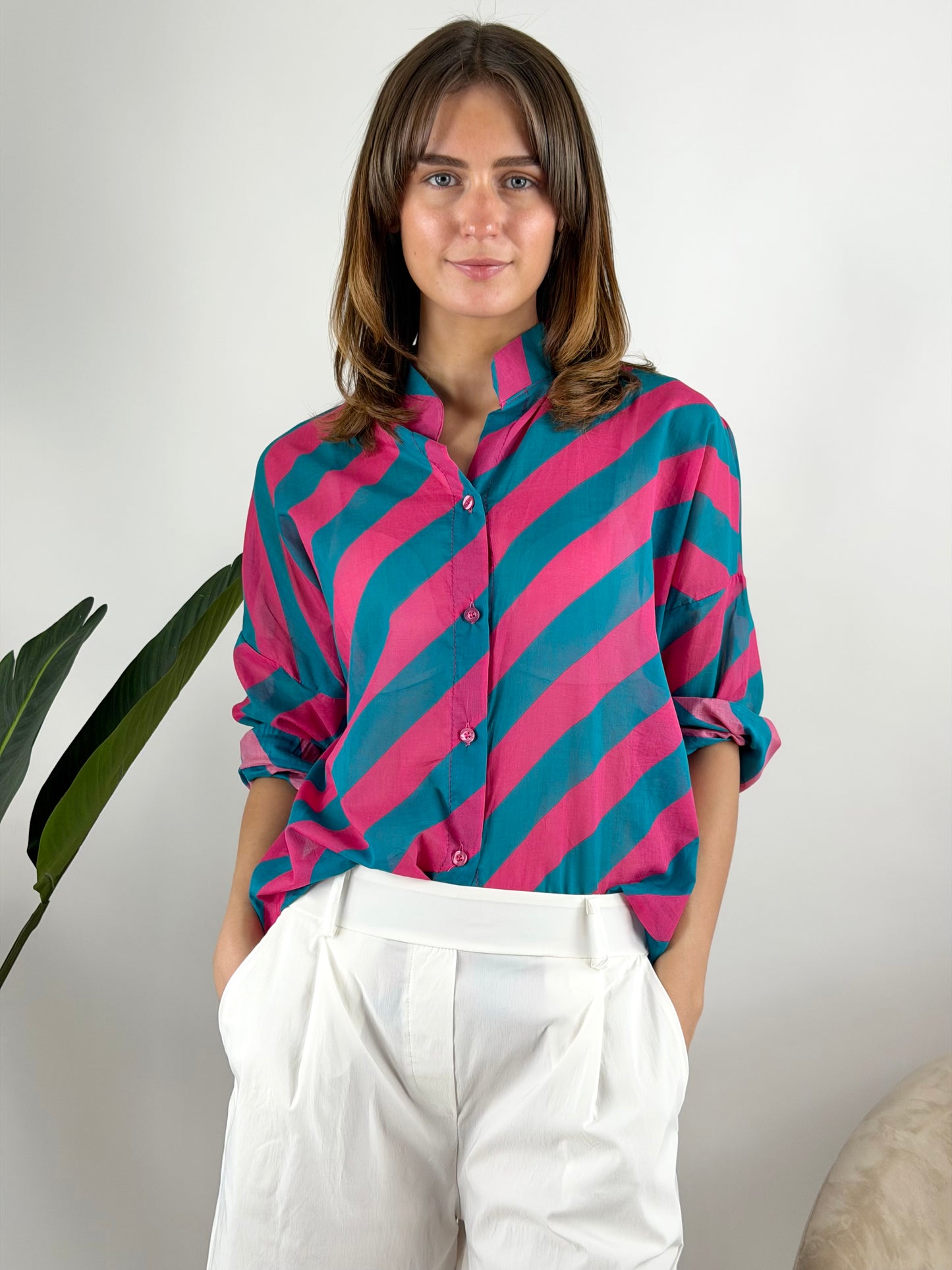 DEVA - CAMICIA MUSSOLA RIGHE DIAGONALI