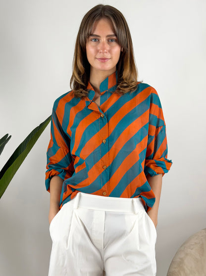 DEVA - CAMICIA MUSSOLA RIGHE DIAGONALI
