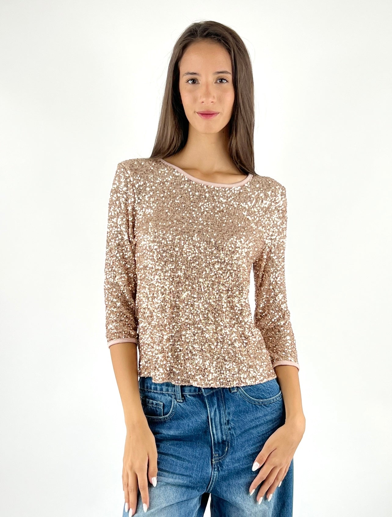 SUSY MIX - MAGLIA PAILLETTES MANICA TRE QUARTI