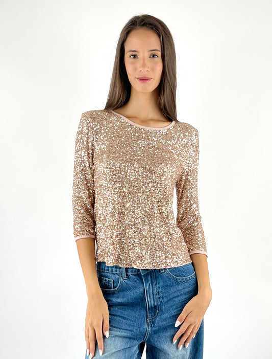 SUSY MIX - MAGLIA PAILLETTES MANICA TRE QUARTI