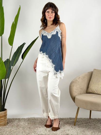 MOTEL - TOP CHAMBRAY ASIMMETRICO