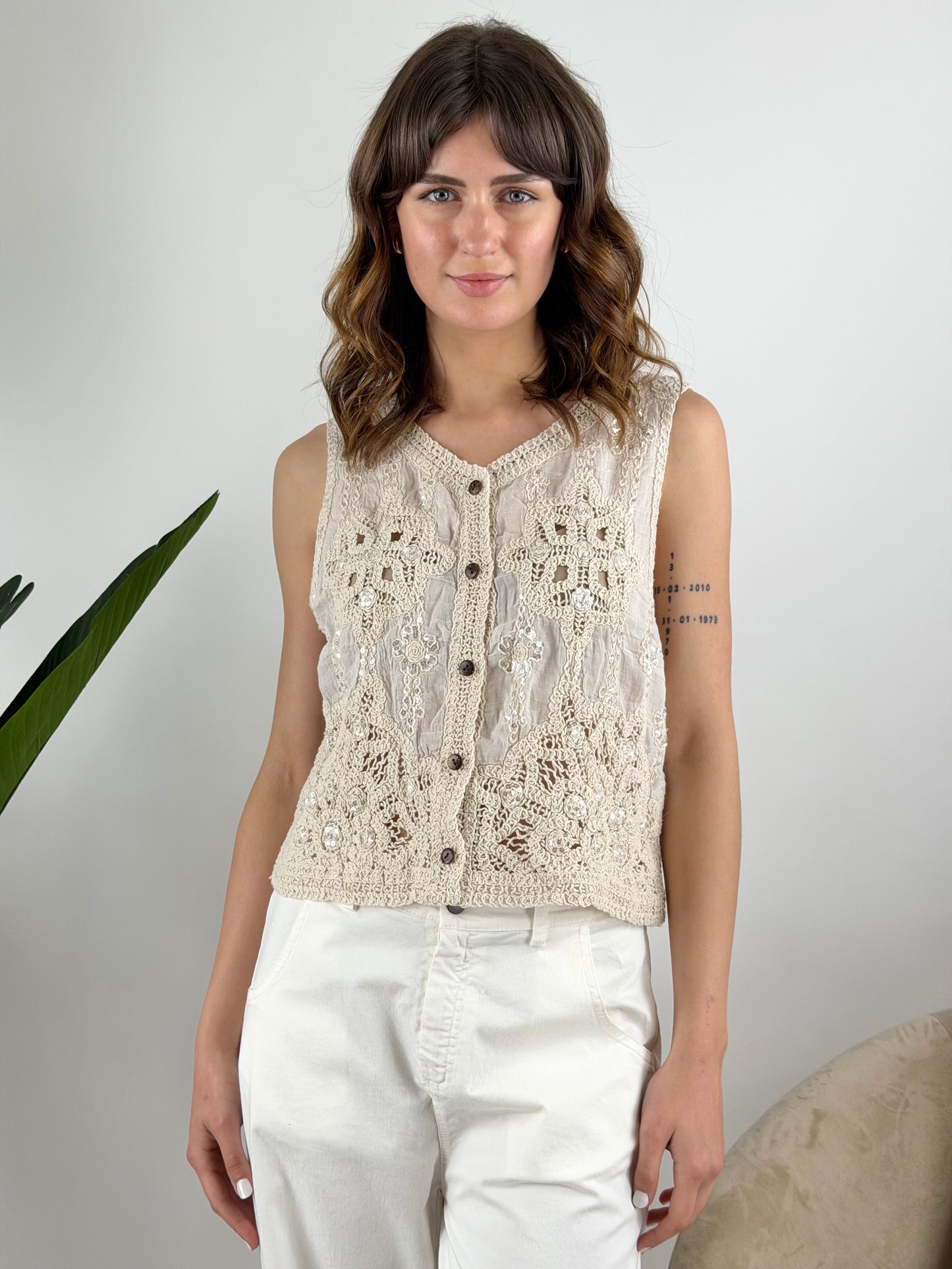 DEVA COUTURE PARIS - GILET CROCHET PAILLETTES