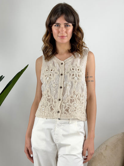 DEVA COUTURE PARIS - GILET CROCHET PAILLETTES